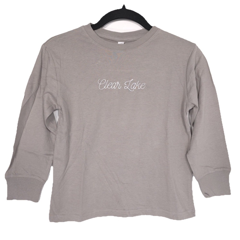 RABBIT SKINS T-Shirt Kids UNISEX Long Sleeve Clear Lake Embroidery Cotton Gray